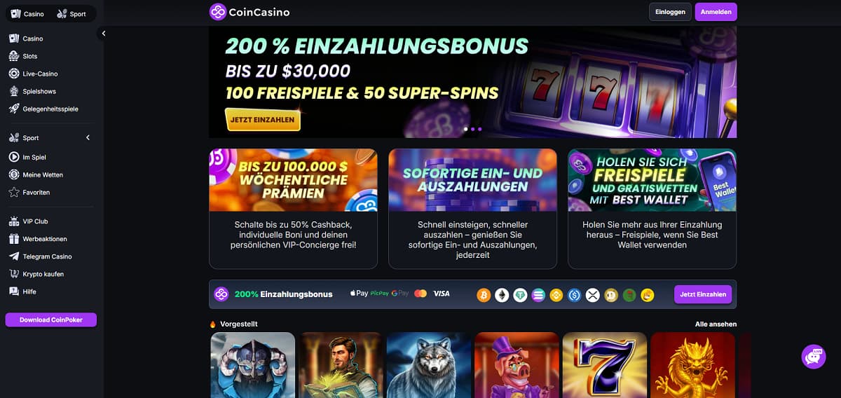 Als spezialisierte, krypto-orientierte Plattform für Sportwetten Österreich überzeugt Coin Casino durch eine beeindruckende Auswahl an digitalen Währungen. Gepaart mit einem kompetenten 24/7-Support ist dies die erste Wahl für moderne Tipper, die auf Blockchain-Technologie setzen.